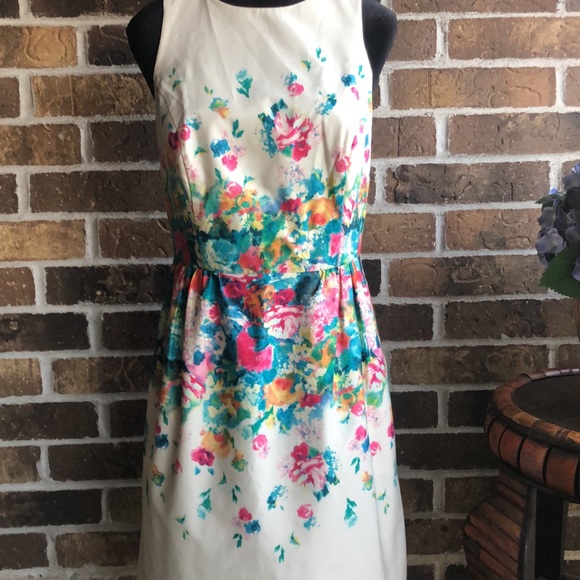 Anthropologie Maeve Tea Garden Sheath Dress Beige and Colorful Floral - Picture 3 of 10